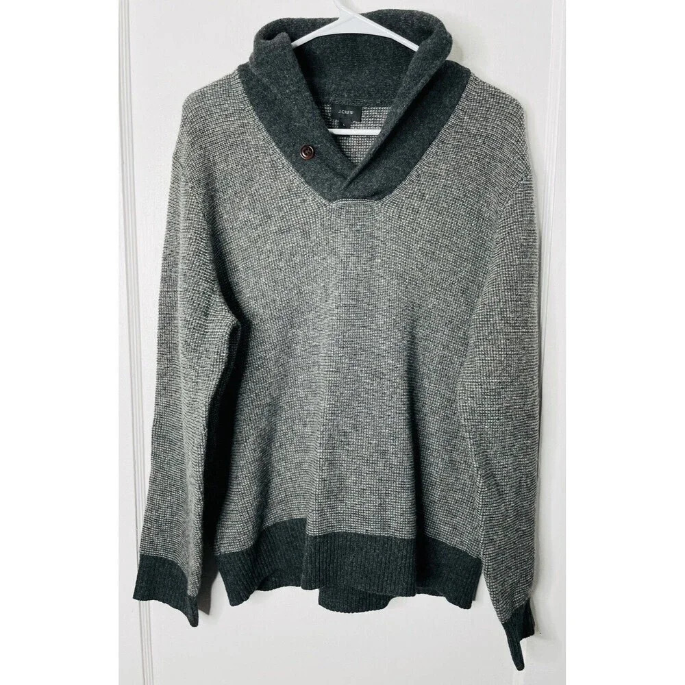 J Crew Pullover Wool Sweater Large Mens Classic Mock Neck Gray Stretch Preppy
